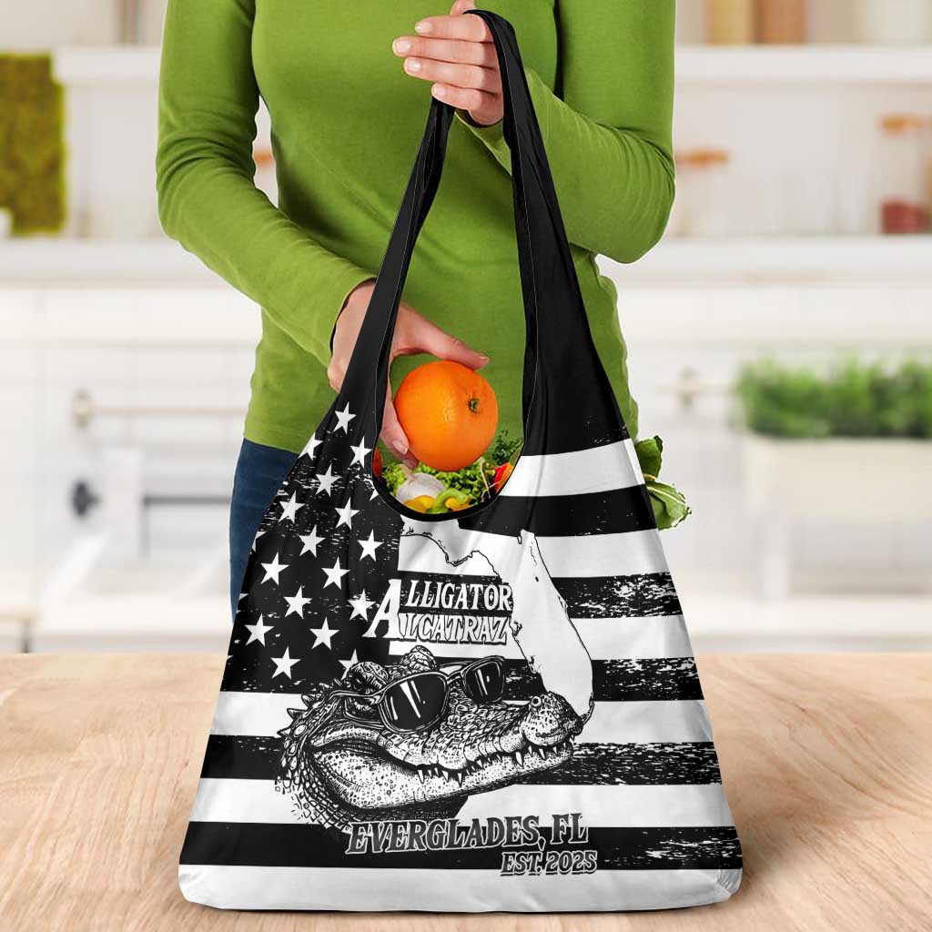 Alligator Alcatraz Grocery Bag Cool Gator Everglades USA Grunge Flag - Wonder Print Shop