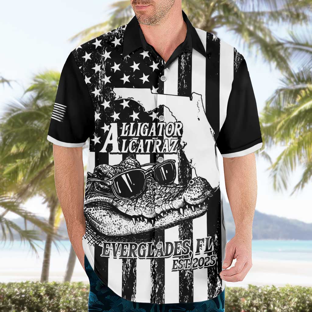 Alligator Alcatraz Hawaiian Shirt Cool Gator Everglades USA Grunge Flag - Wonder Print Shop