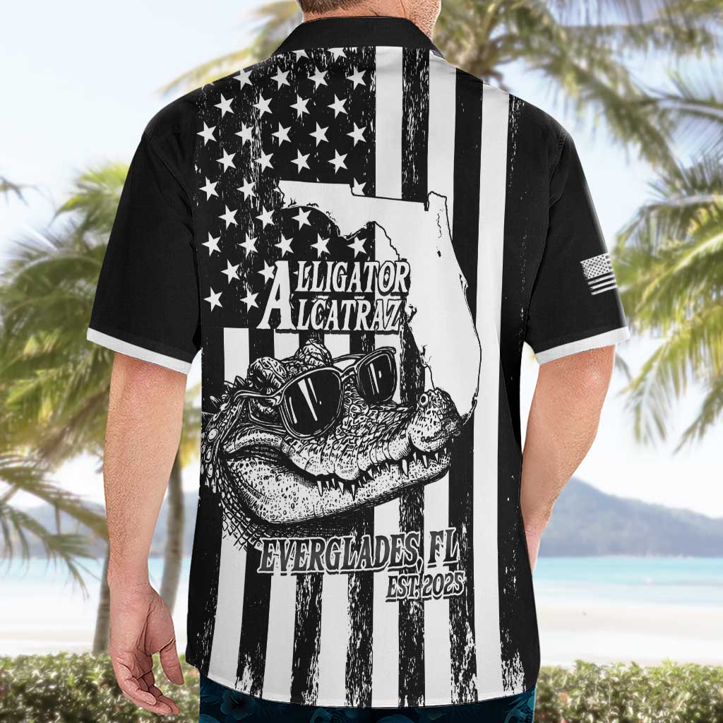 Alligator Alcatraz Hawaiian Shirt Cool Gator Everglades USA Grunge Flag - Wonder Print Shop