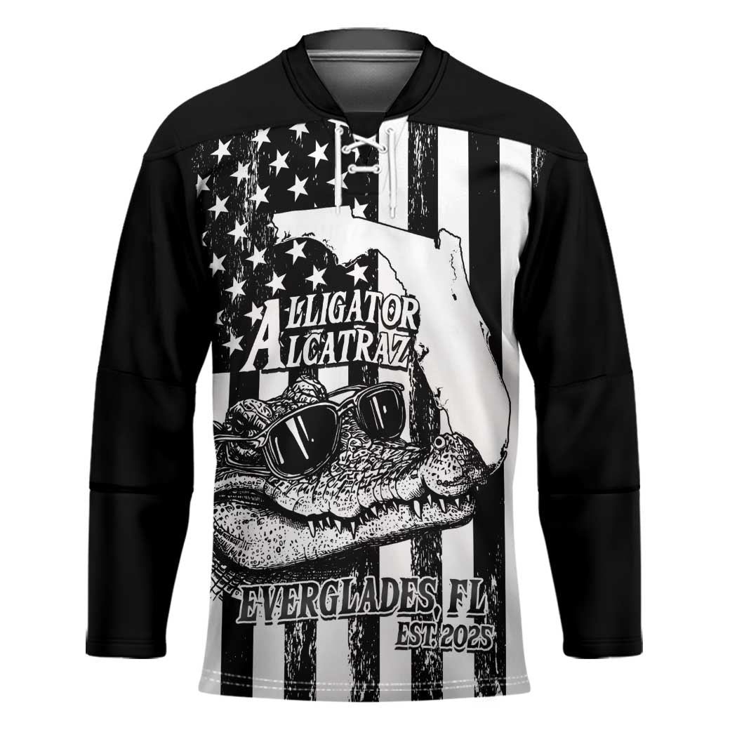 Alligator Alcatraz Hockey Jersey Cool Gator Everglades USA Grunge Flag - Wonder Print Shop