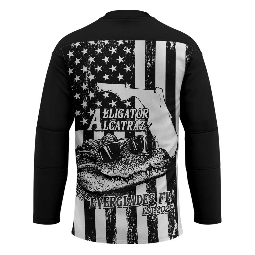 Alligator Alcatraz Hockey Jersey Cool Gator Everglades USA Grunge Flag - Wonder Print Shop