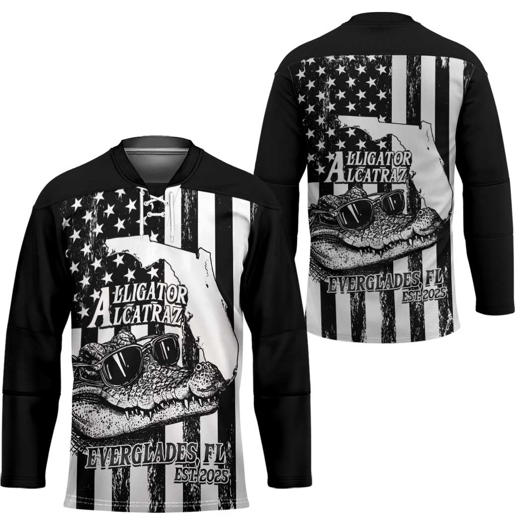 Alligator Alcatraz Hockey Jersey Cool Gator Everglades USA Grunge Flag - Wonder Print Shop