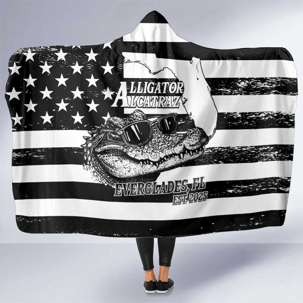 Alligator Alcatraz Hooded Blanket Cool Gator Everglades USA Grunge Flag - Wonder Print Shop