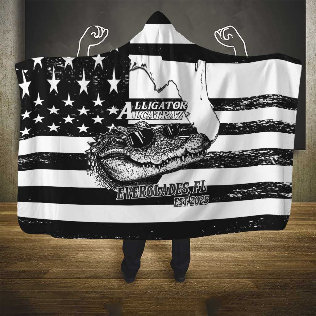 Alligator Alcatraz Hooded Blanket Cool Gator Everglades USA Grunge Flag - Wonder Print Shop