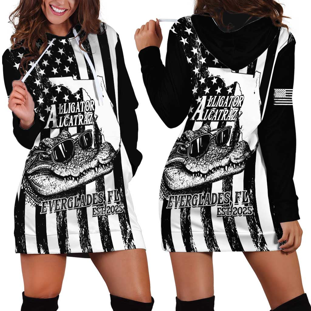 Alligator Alcatraz Hoodie Dress Cool Gator Everglades USA Grunge Flag - Wonder Print Shop