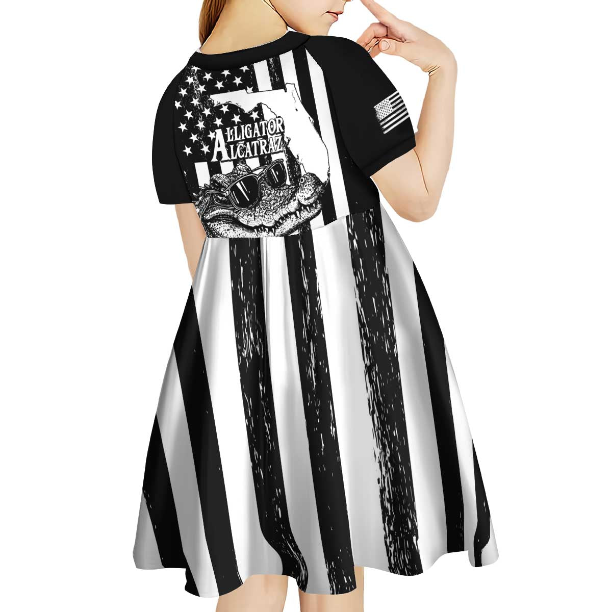 Alligator Alcatraz Kid Short Sleeve Dress Cool Gator Everglades USA Grunge Flag - Wonder Print Shop