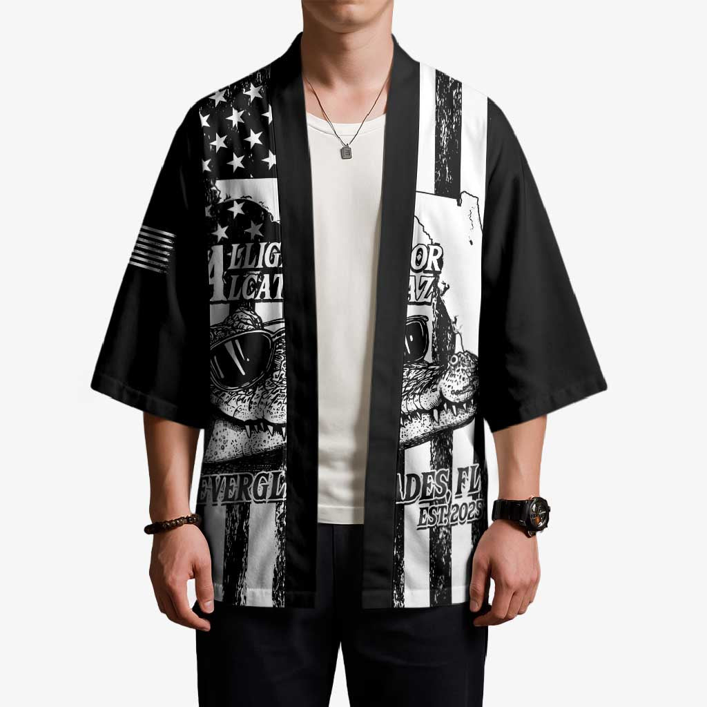 Alligator Alcatraz Kimono Cool Gator Everglades USA Grunge Flag - Wonder Print Shop