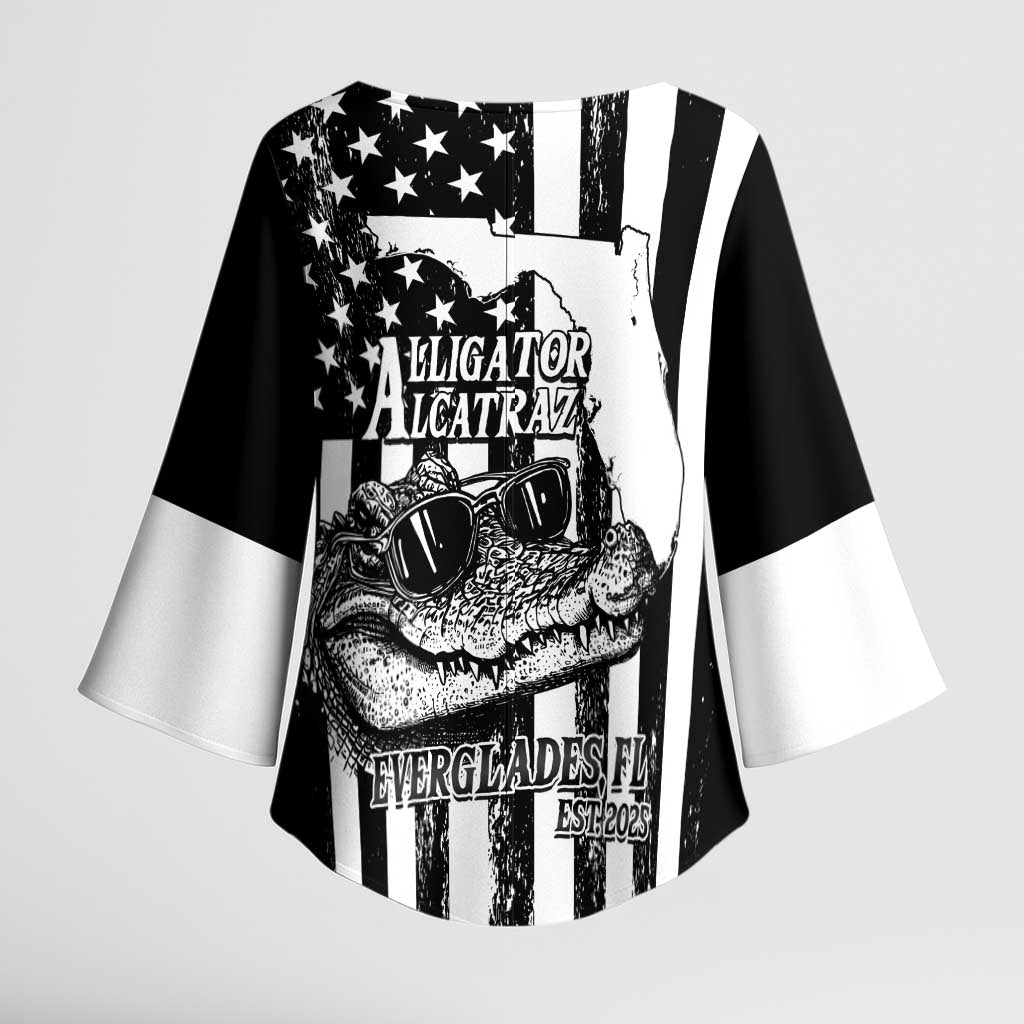 Alligator Alcatraz Kimono Sleeve Blouse Cool Gator Everglades USA Grunge Flag - Wonder Print Shop