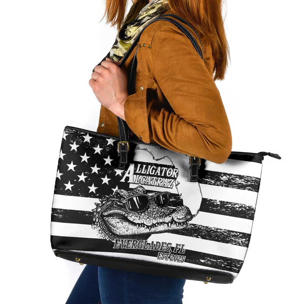 Alligator Alcatraz Leather Tote Bag Cool Gator Everglades USA Grunge Flag - Wonder Print Shop
