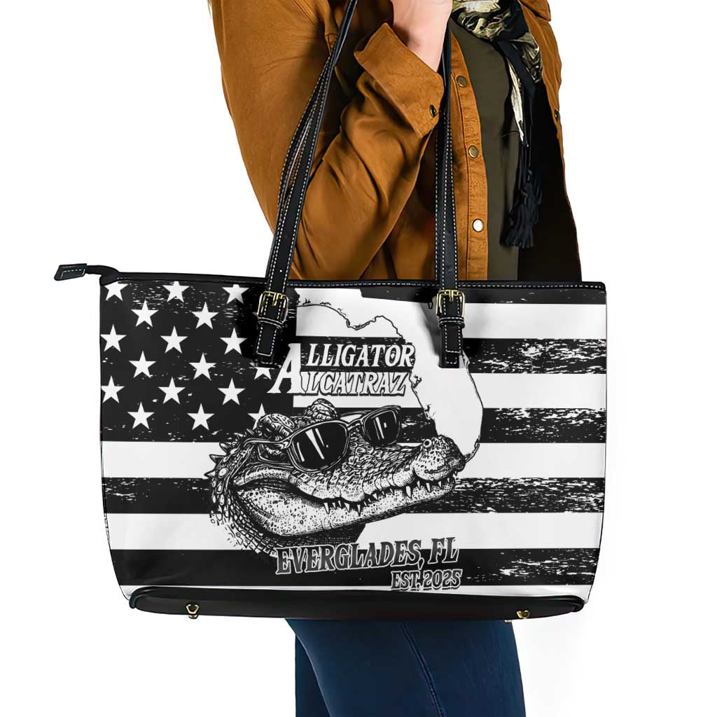 Alligator Alcatraz Leather Tote Bag Cool Gator Everglades USA Grunge Flag - Wonder Print Shop