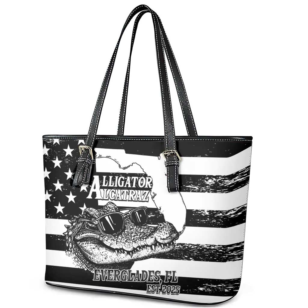 Alligator Alcatraz Leather Tote Bag Cool Gator Everglades USA Grunge Flag - Wonder Print Shop