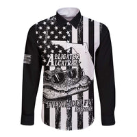 Alligator Alcatraz Long Sleeve Button Shirt Cool Gator Everglades USA Grunge Flag - Wonder Print Shop