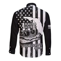 Alligator Alcatraz Long Sleeve Button Shirt Cool Gator Everglades USA Grunge Flag - Wonder Print Shop