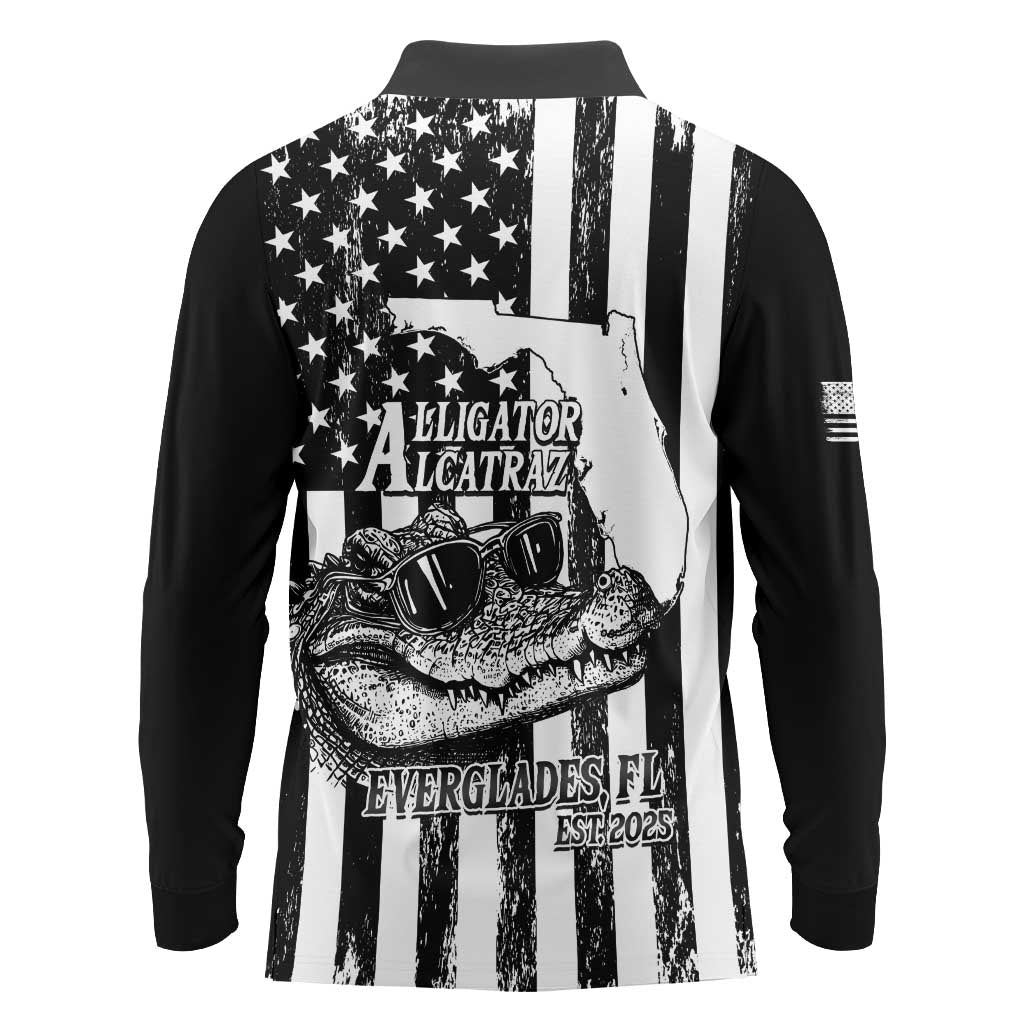 Alligator Alcatraz Long Sleeve Polo Shirt Cool Gator Everglades USA Grunge Flag - Wonder Print Shop