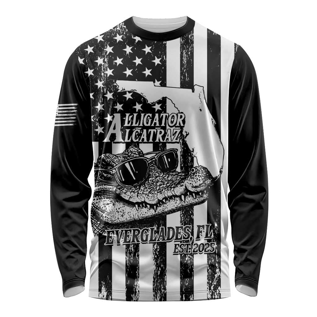 Alligator Alcatraz Long Sleeve Shirt Cool Gator Everglades USA Grunge Flag - Wonder Print Shop