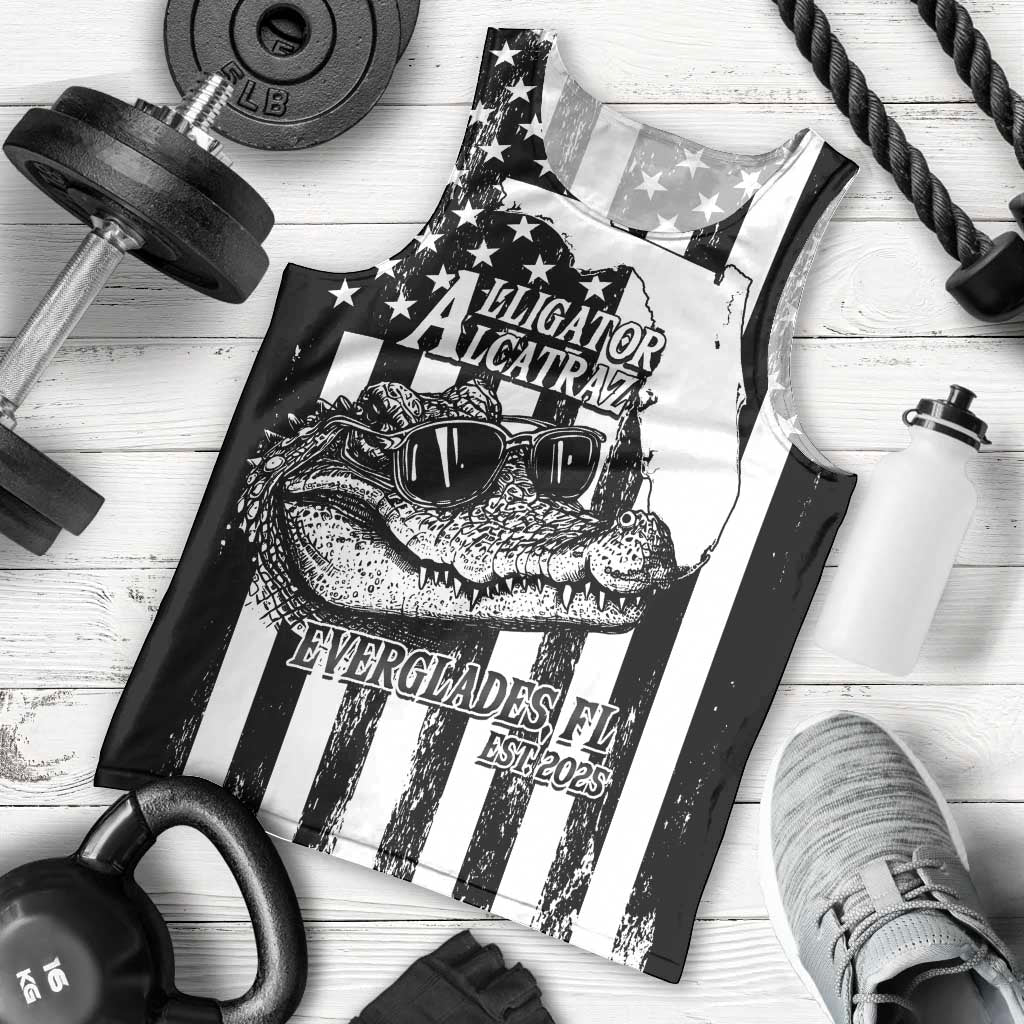 Alligator Alcatraz Men Tank Top Cool Gator Everglades USA Grunge Flag - Wonder Print Shop
