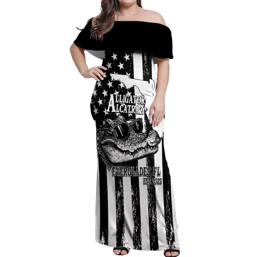 Alligator Alcatraz Off Shoulder Maxi Dress Cool Gator Everglades USA Grunge Flag - Wonder Print Shop