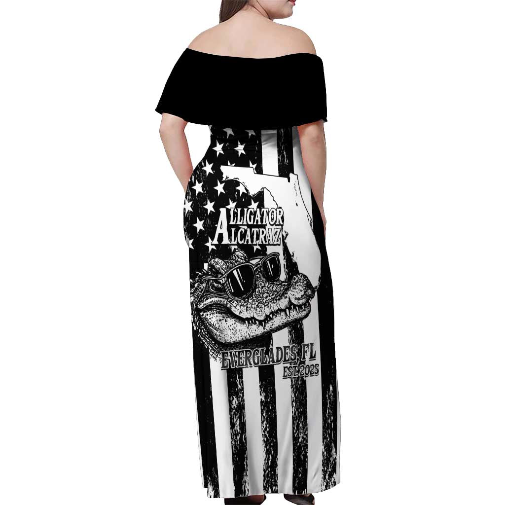 Alligator Alcatraz Off Shoulder Maxi Dress Cool Gator Everglades USA Grunge Flag - Wonder Print Shop