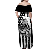 Alligator Alcatraz Off Shoulder Maxi Dress Cool Gator Everglades USA Grunge Flag - Wonder Print Shop