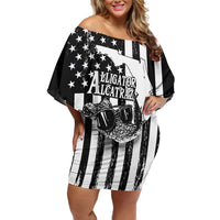Alligator Alcatraz Off Shoulder Short Dress Cool Gator Everglades USA Grunge Flag - Wonder Print Shop