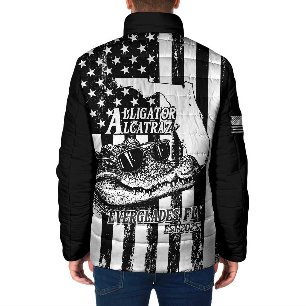 Alligator Alcatraz Padded Jacket Cool Gator Everglades USA Grunge Flag - Wonder Print Shop