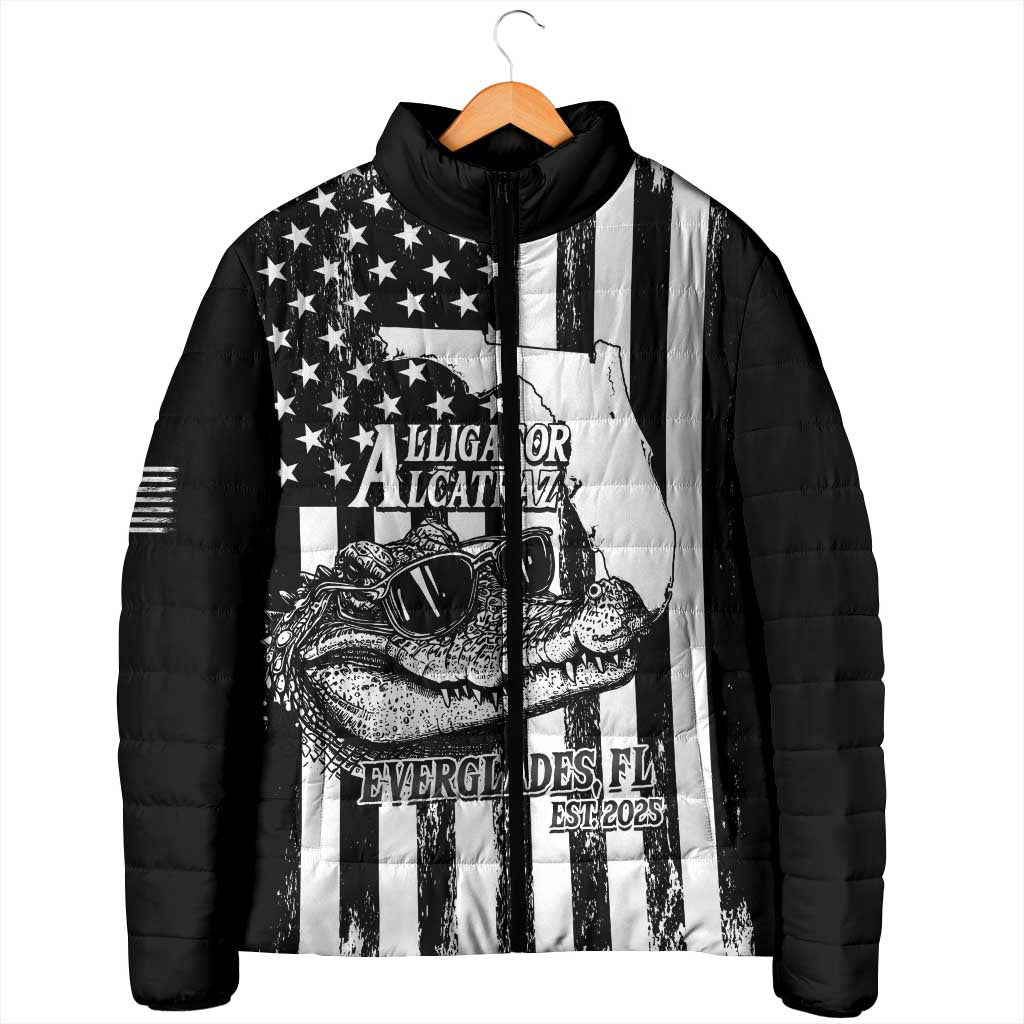 Alligator Alcatraz Padded Jacket Cool Gator Everglades USA Grunge Flag - Wonder Print Shop