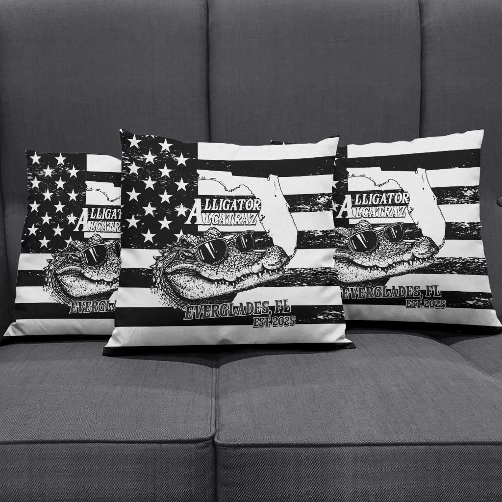Alligator Alcatraz Pillow Cover Cool Gator Everglades USA Grunge Flag - Wonder Print Shop