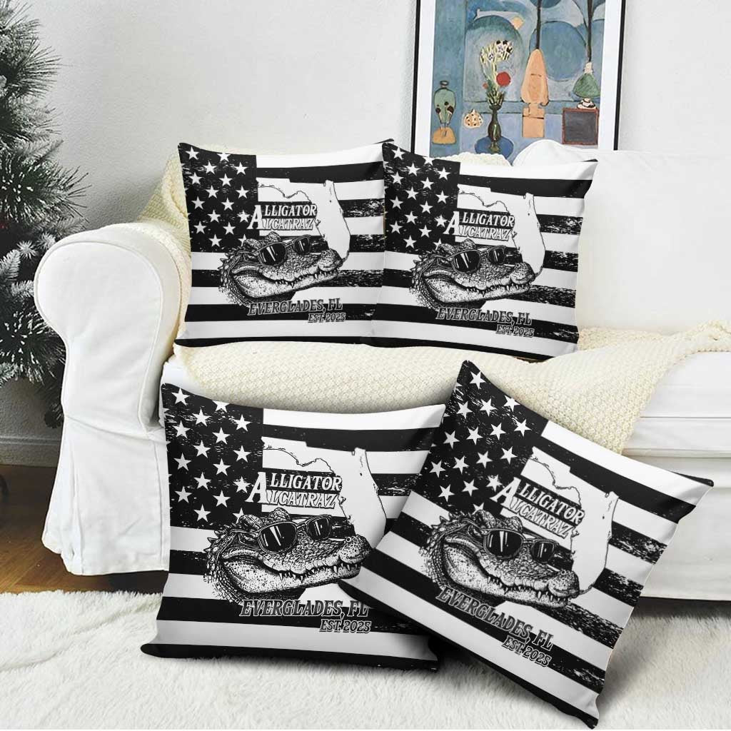 Alligator Alcatraz Pillow Cover Cool Gator Everglades USA Grunge Flag - Wonder Print Shop