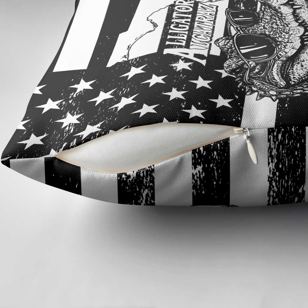 Alligator Alcatraz Pillow Cover Cool Gator Everglades USA Grunge Flag - Wonder Print Shop