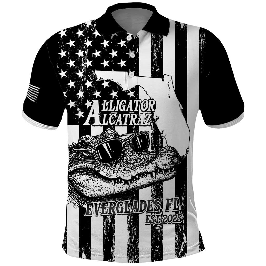 Alligator Alcatraz Polo Shirt Cool Gator Everglades USA Grunge Flag - Wonder Print Shop