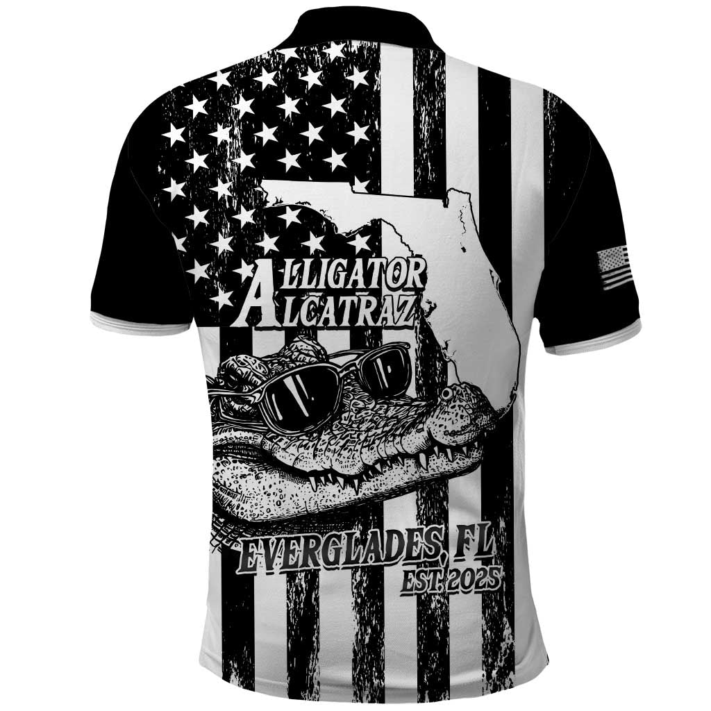 Alligator Alcatraz Polo Shirt Cool Gator Everglades USA Grunge Flag - Wonder Print Shop