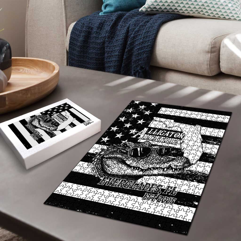 Alligator Alcatraz Puzzle Cool Gator Everglades USA Grunge Flag - Wonder Print Shop