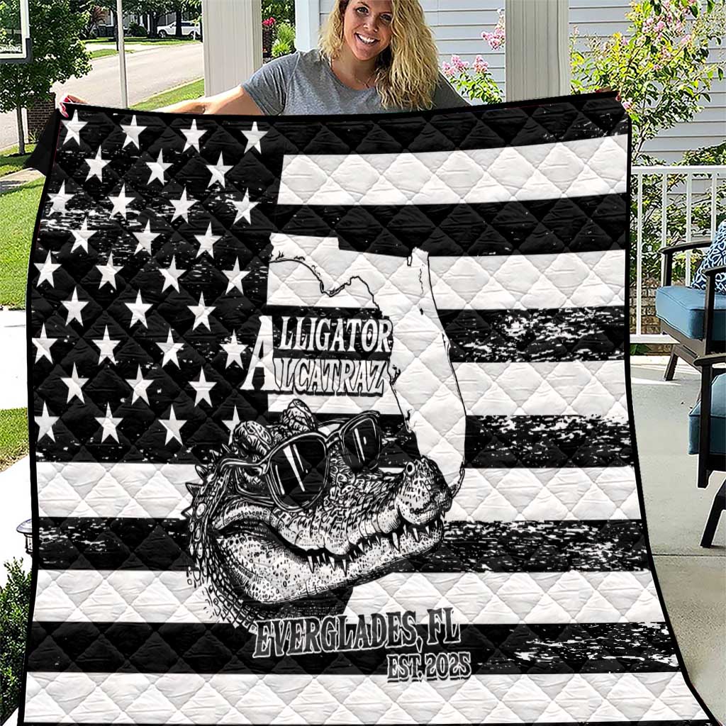 Alligator Alcatraz Quilt Cool Gator Everglades USA Grunge Flag - Wonder Print Shop