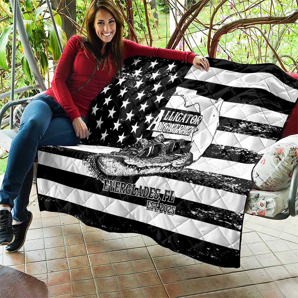 Alligator Alcatraz Quilt Cool Gator Everglades USA Grunge Flag - Wonder Print Shop