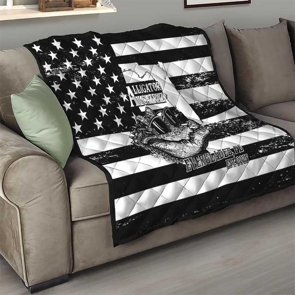Alligator Alcatraz Quilt Cool Gator Everglades USA Grunge Flag - Wonder Print Shop
