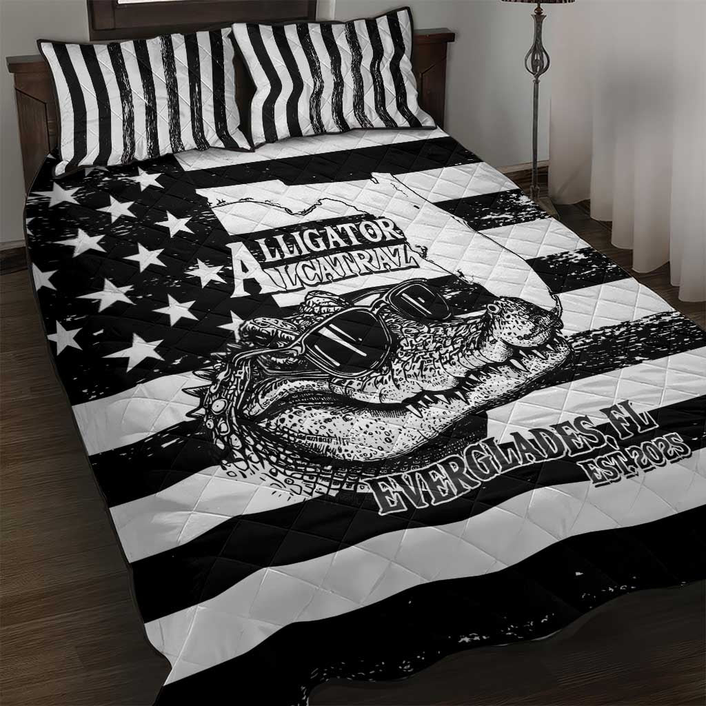 Alligator Alcatraz Quilt Bed Set Cool Gator Everglades USA Grunge Flag - Wonder Print Shop