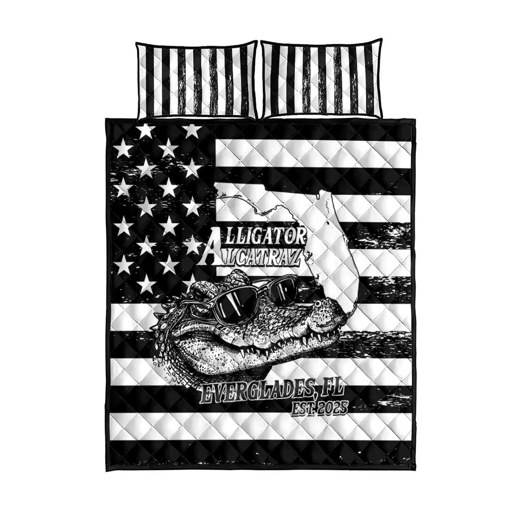 Alligator Alcatraz Quilt Bed Set Cool Gator Everglades USA Grunge Flag - Wonder Print Shop