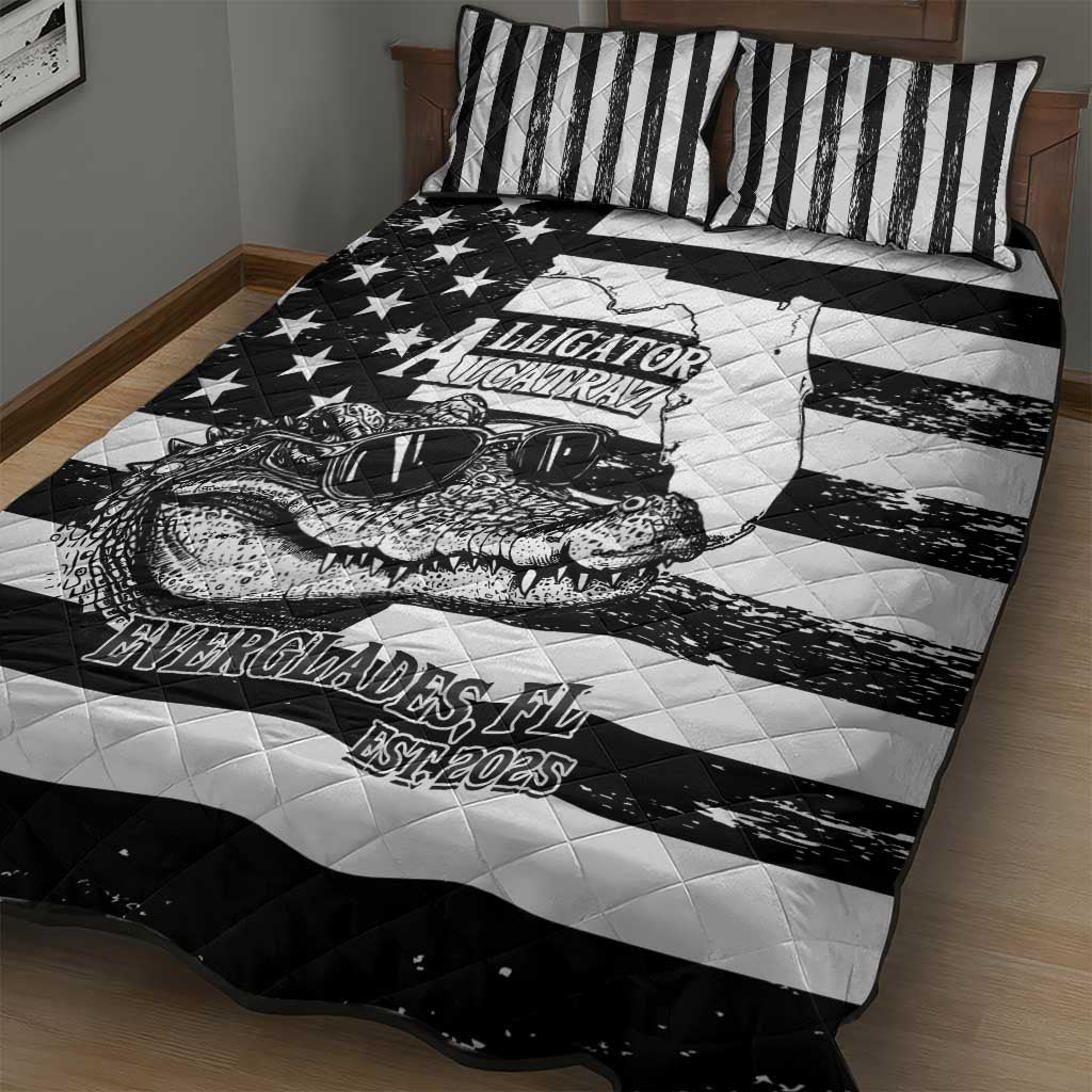 Alligator Alcatraz Quilt Bed Set Cool Gator Everglades USA Grunge Flag - Wonder Print Shop