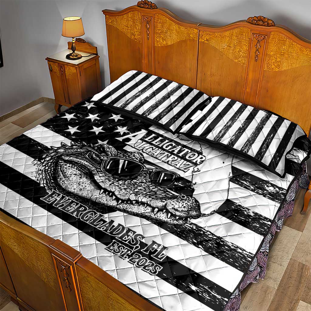 Alligator Alcatraz Quilt Bed Set Cool Gator Everglades USA Grunge Flag - Wonder Print Shop