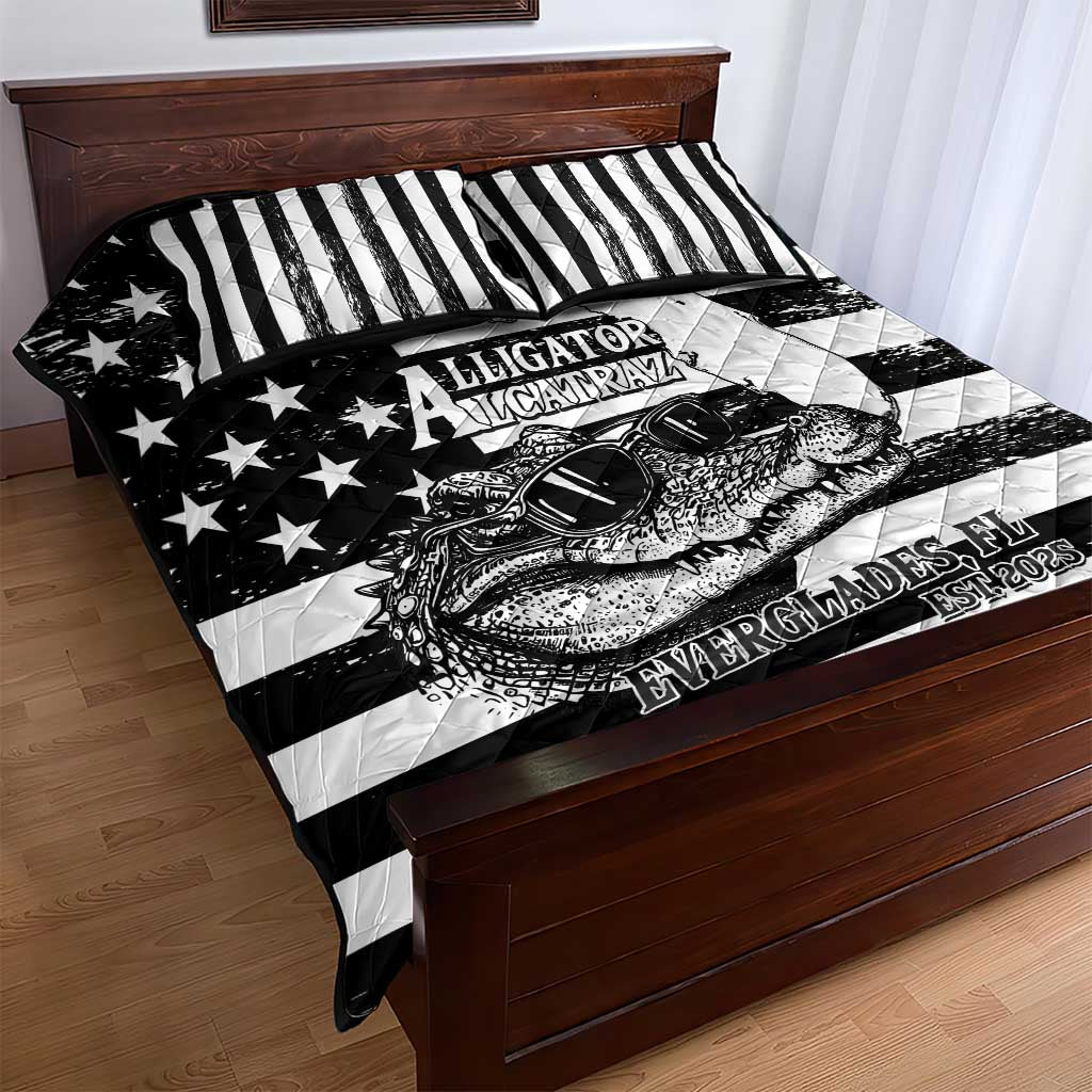 Alligator Alcatraz Quilt Bed Set Cool Gator Everglades USA Grunge Flag - Wonder Print Shop
