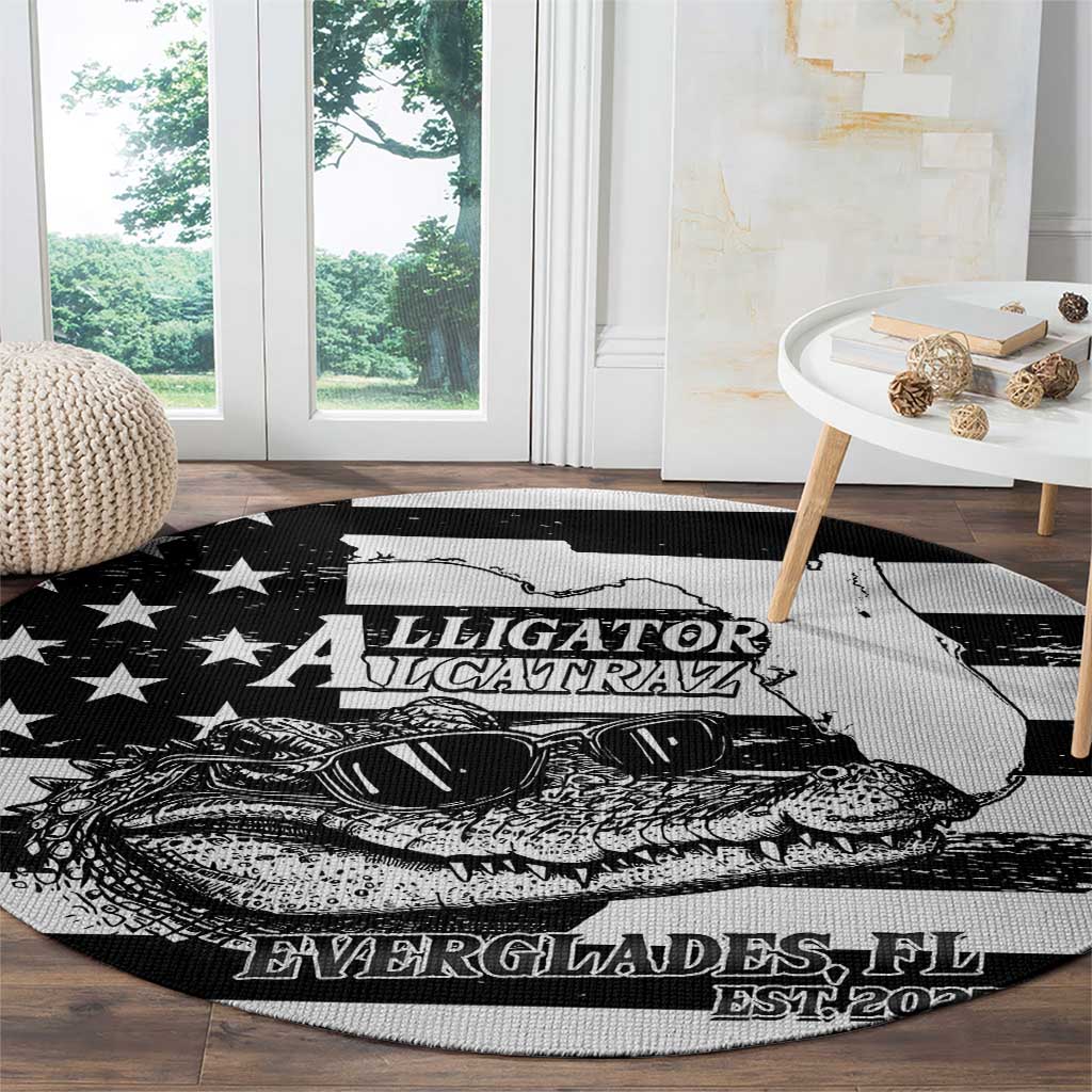 Alligator Alcatraz Round Carpet Cool Gator Everglades USA Grunge Flag - Wonder Print Shop