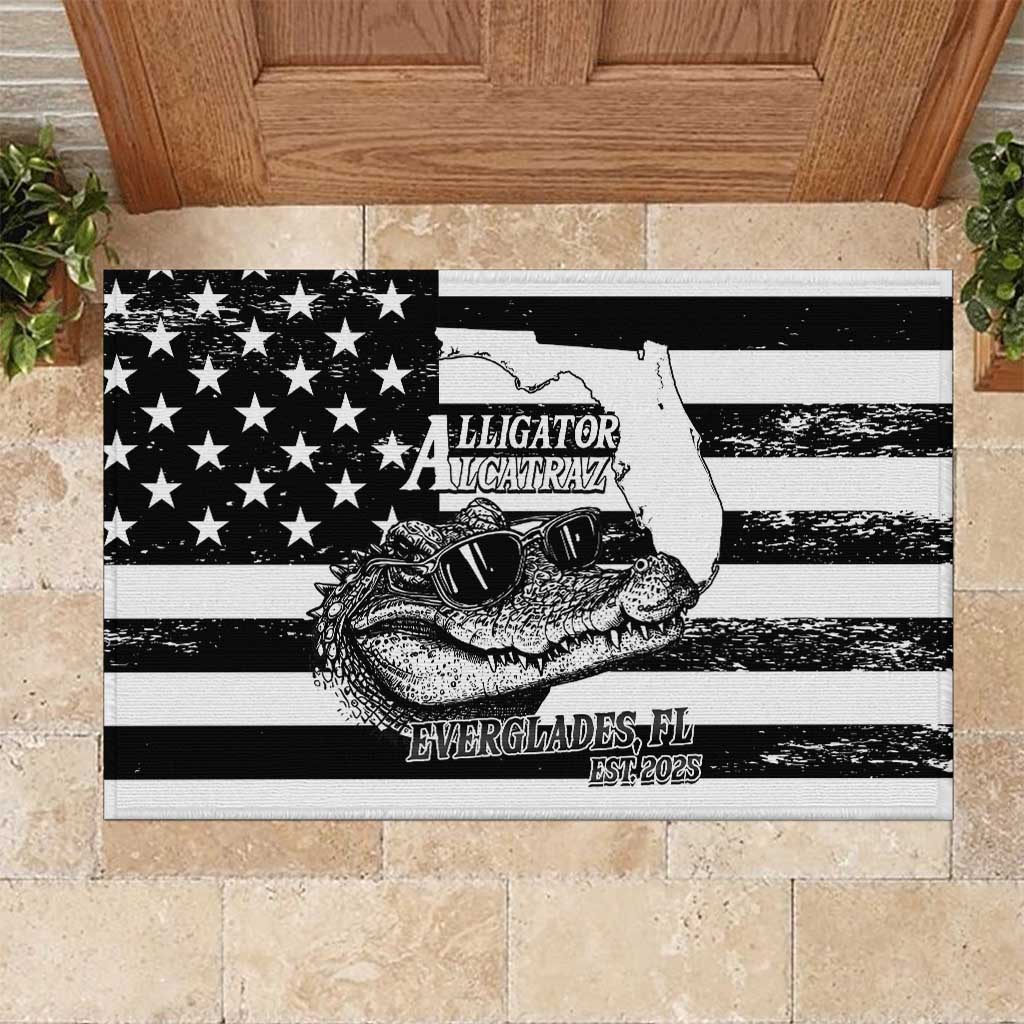 Alligator Alcatraz Rubber Doormat Cool Gator Everglades USA Grunge Flag - Wonder Print Shop