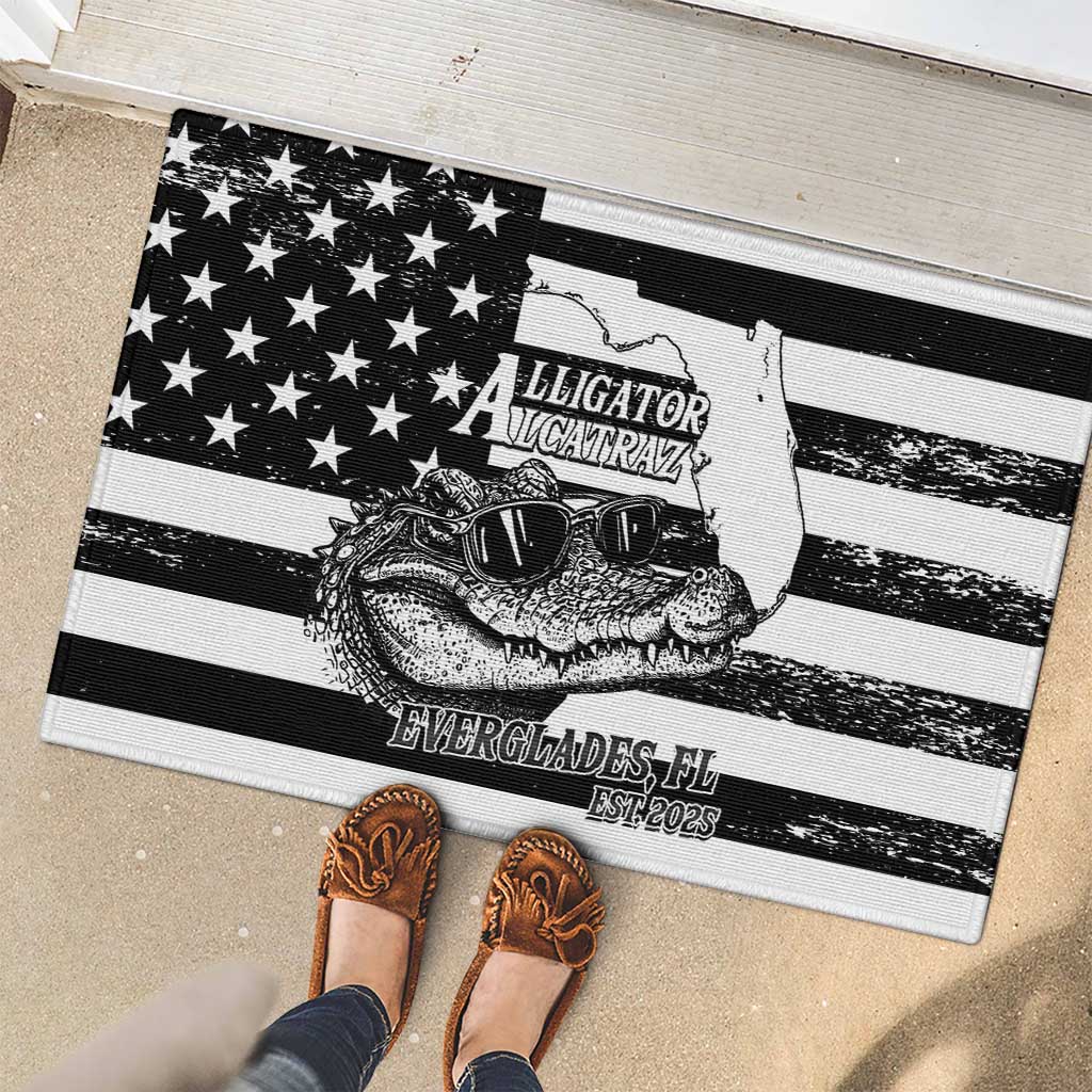 Alligator Alcatraz Rubber Doormat Cool Gator Everglades USA Grunge Flag - Wonder Print Shop