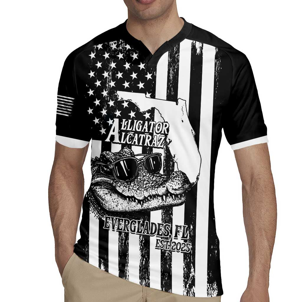 Alligator Alcatraz Rugby Jersey Cool Gator Everglades USA Grunge Flag - Wonder Print Shop