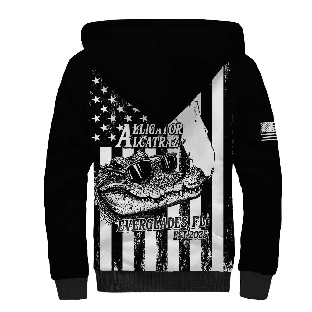 Alligator Alcatraz Sherpa Hoodie Cool Gator Everglades USA Grunge Flag - Wonder Print Shop