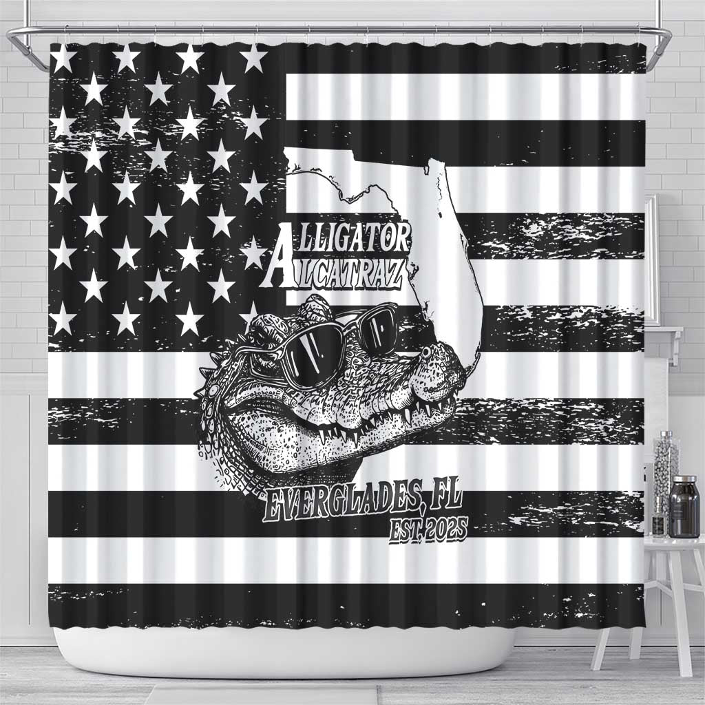 Alligator Alcatraz Shower Curtain Cool Gator Everglades USA Grunge Flag - Wonder Print Shop