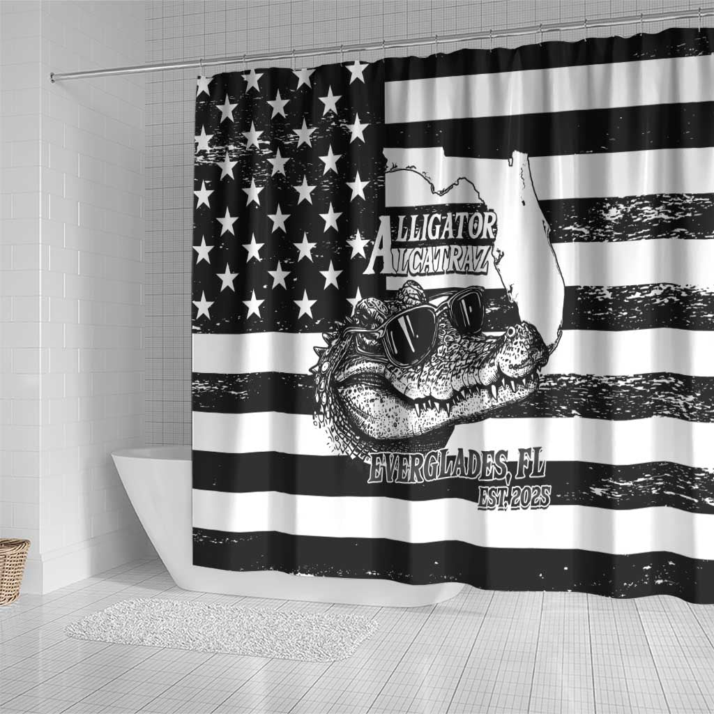 Alligator Alcatraz Shower Curtain Cool Gator Everglades USA Grunge Flag - Wonder Print Shop