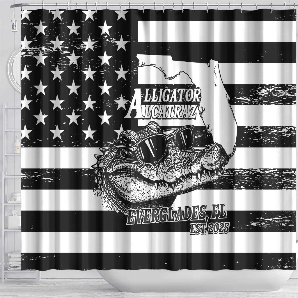 Alligator Alcatraz Shower Curtain Cool Gator Everglades USA Grunge Flag - Wonder Print Shop