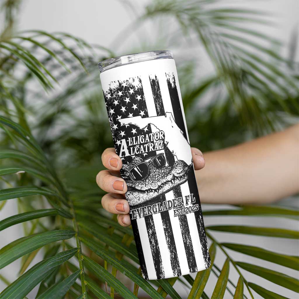 Alligator Alcatraz Skinny Tumbler Cool Gator Everglades USA Grunge Flag - Wonder Print Shop