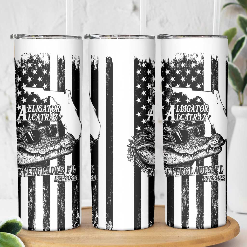 Alligator Alcatraz Skinny Tumbler Cool Gator Everglades USA Grunge Flag - Wonder Print Shop